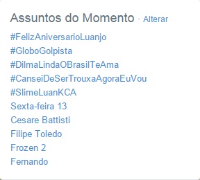 Às 10h, a hashtag #DilmaLindaOBrasilTeAma estava em terceiro lugar no Trending Topics Brasil (Reprodução/Twitter)