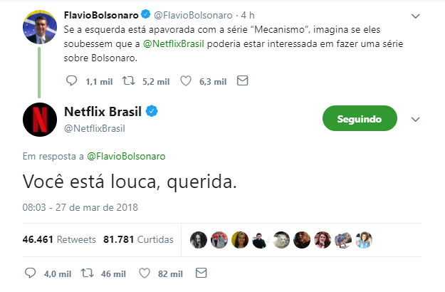 Netflix rebate filho de jair bolsonaro