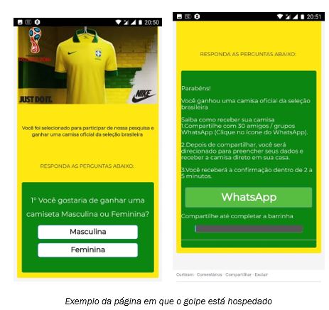 golpe whatsapp camisa seleção brasileira da copa do mundo 