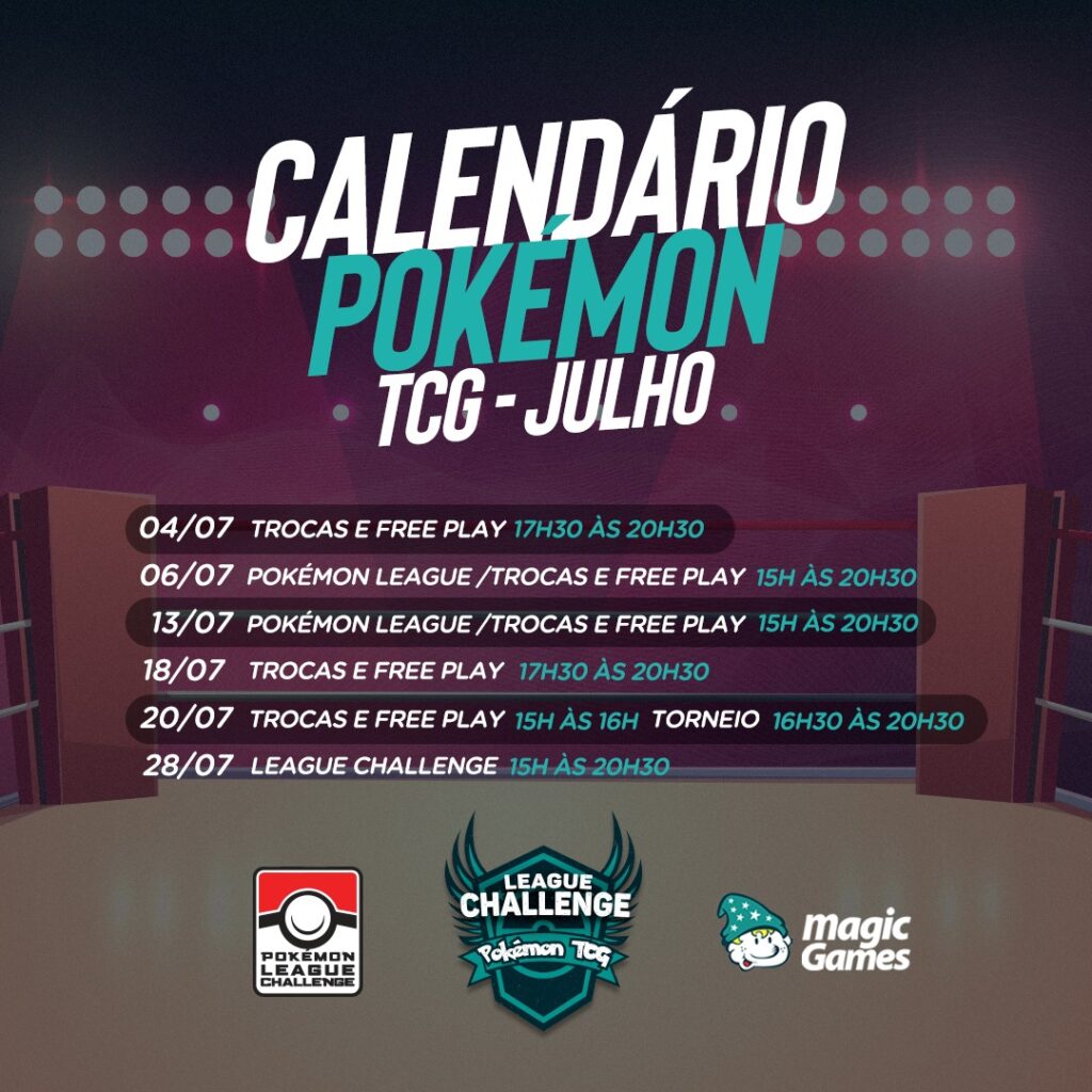 Calendário das competições de julho Pokemon cidade jardim natal