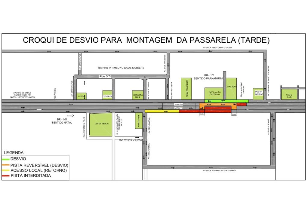 BR-101 será parcialmente interditada para instalação de passarela 