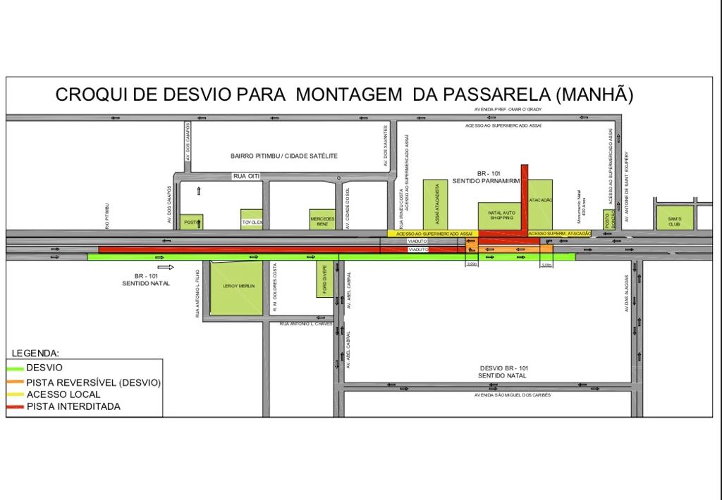 BR-101 será parcialmente interditada para instalação de passarela 