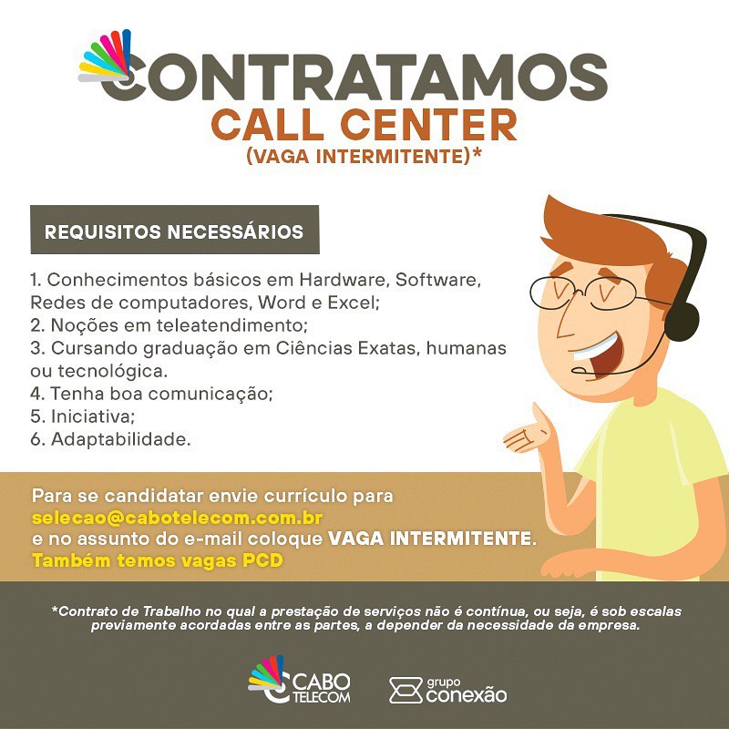 Cabo Telecom abre 30 vagas em seu Call Center