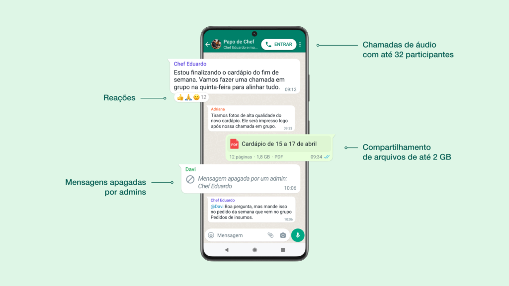 O que há de novo no WhatsApp comunidades e chamadas de voz com até 32 pessoas