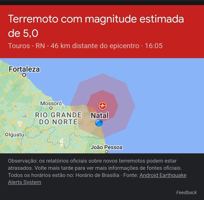 Terremoto registrado em Natal RN