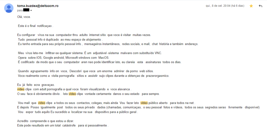 Golpe que circula por e-mail inclui dados pessoais e supostos vídeos íntimos