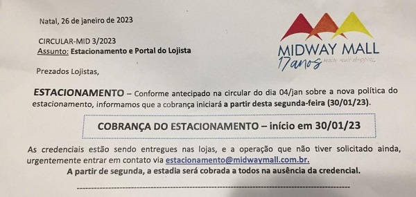 Midway define data para início da cobrança pelo estacionamento