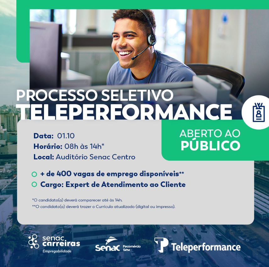 Senac RN e Teleperformance oferecem mais de 400 vagas em call center