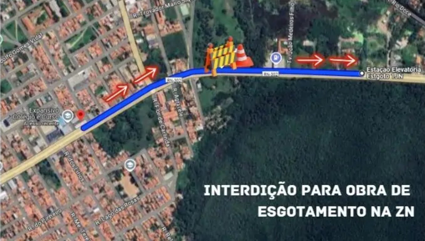 Caern interdita faixa na Av. Joao Medeiros para obra de saneamento na Zona Norte