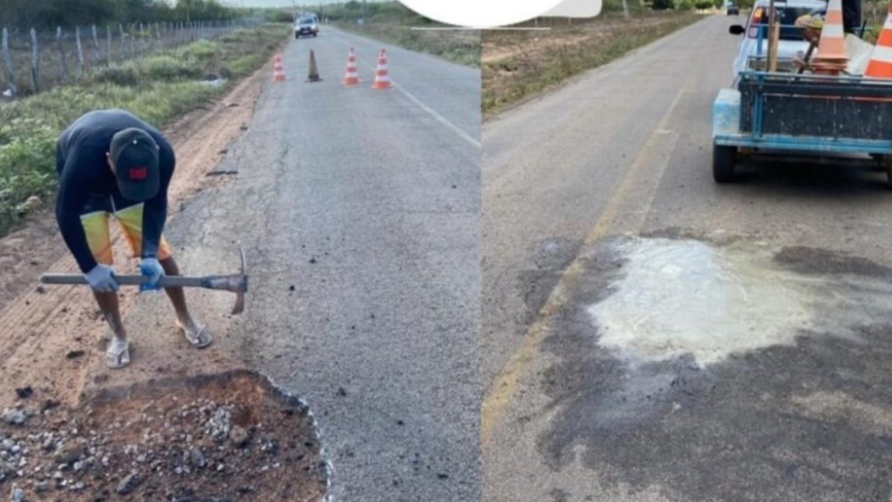 Sem ação do DER, moradores de Arenã realizam mutirão para tapar buracos na RN-315