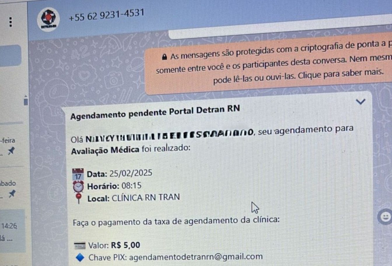 Detran-RN faz alerta: criminosos cobram Pix para confirmar agendamentos