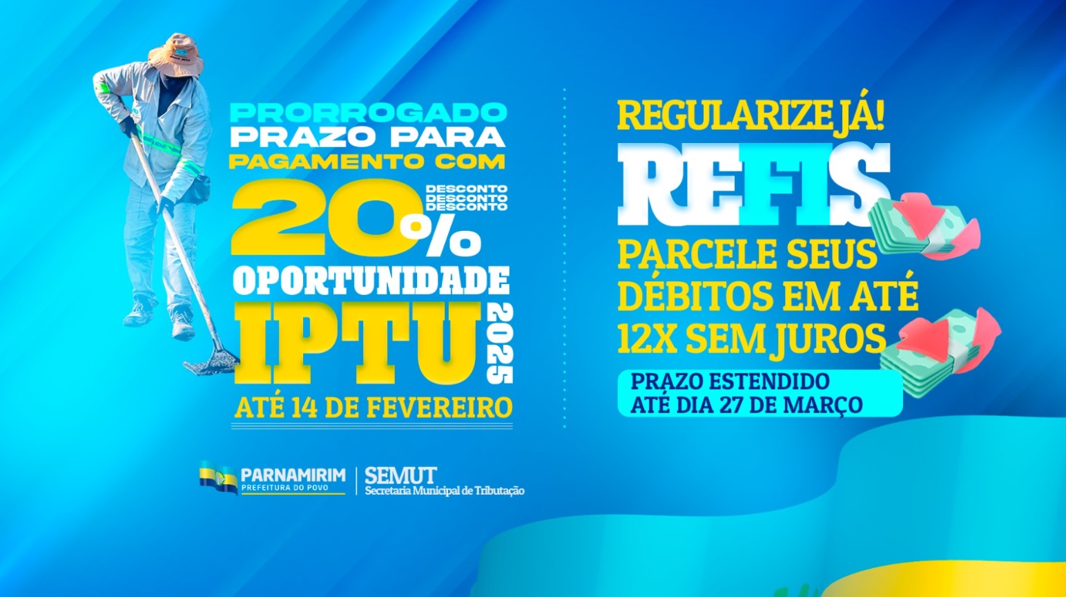 Prefeitura de Parnamirim estende prazo do Refis e desconto no IPTU 2025