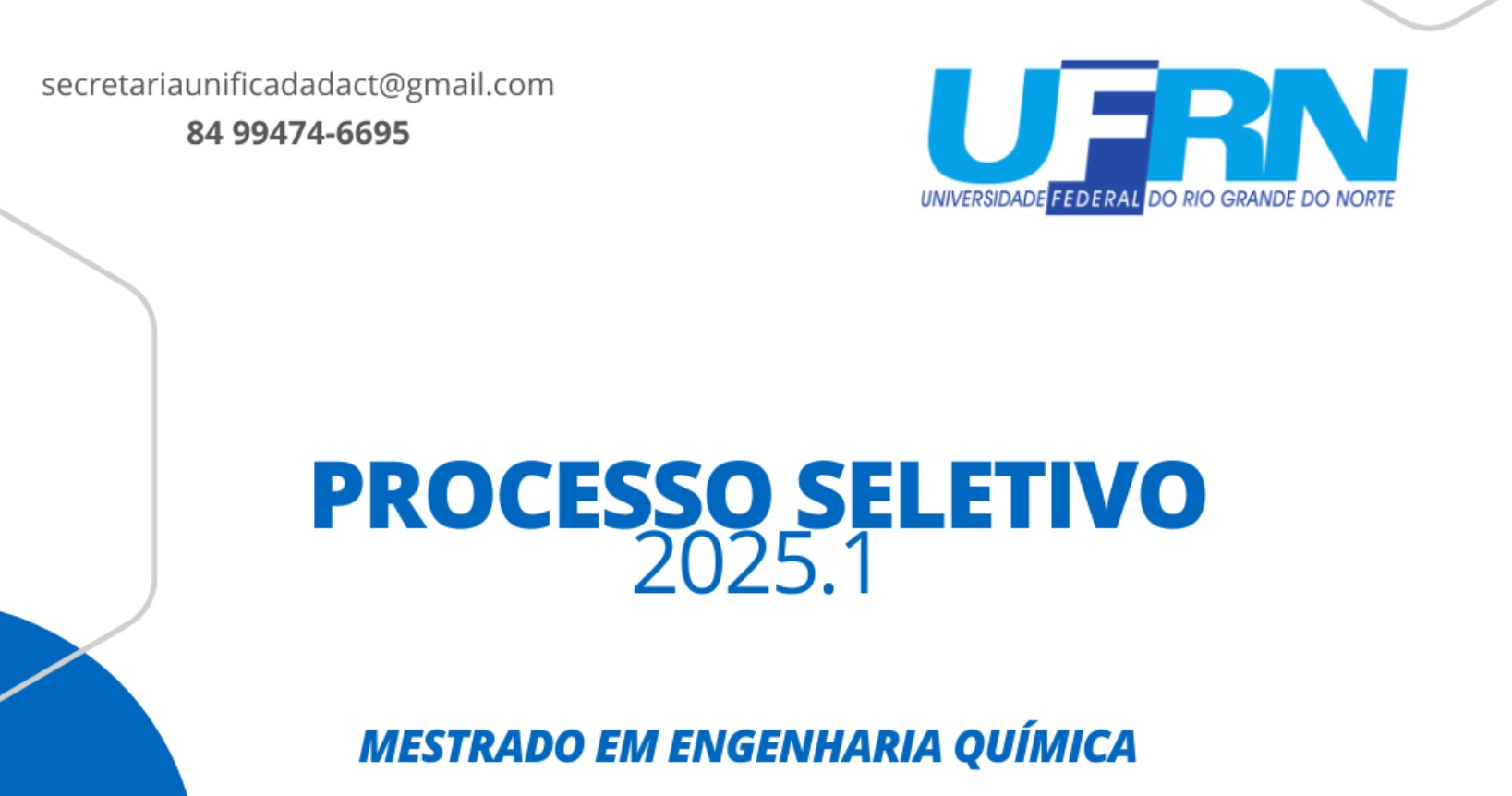 Mestrado em Engenharia Química da UFRN abre inscrições para 2025.1; veja como participar