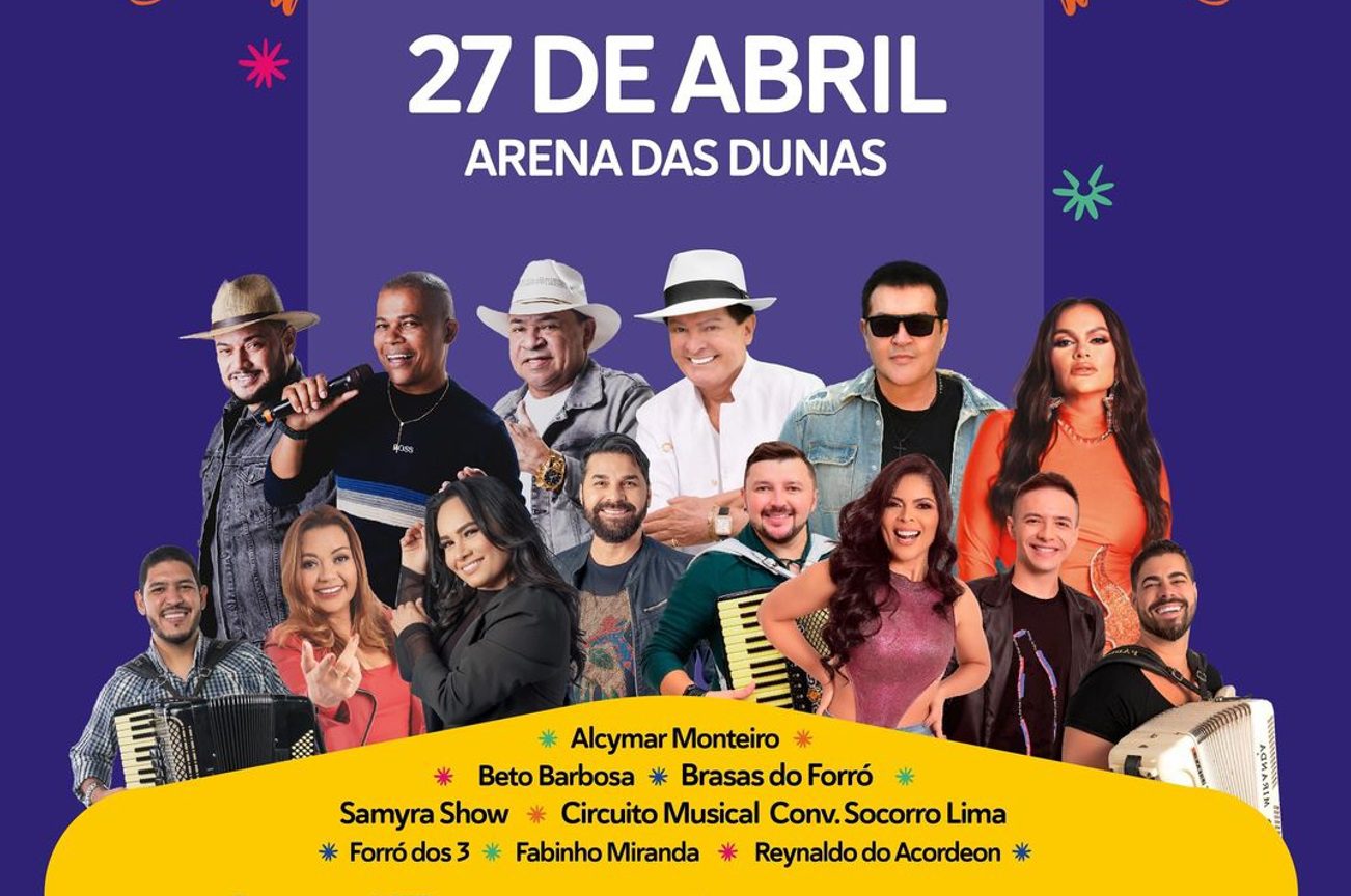 Com um elenco de estrelas que inclui Samyra Show, Alcymar Monteiro, Beto Barbosa, Brasas do Forró, participação especial de Socorro Lima e outras atrações locais, o evento promete uma experiência imersiva no mundo do forró.