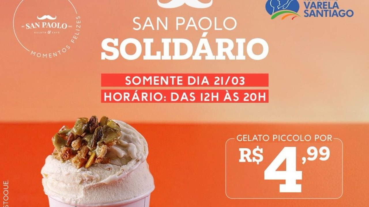 San Paolo promove ação solidária com gelato a R$ 4,99 em prol do Hospital Infantil Varela Santiago