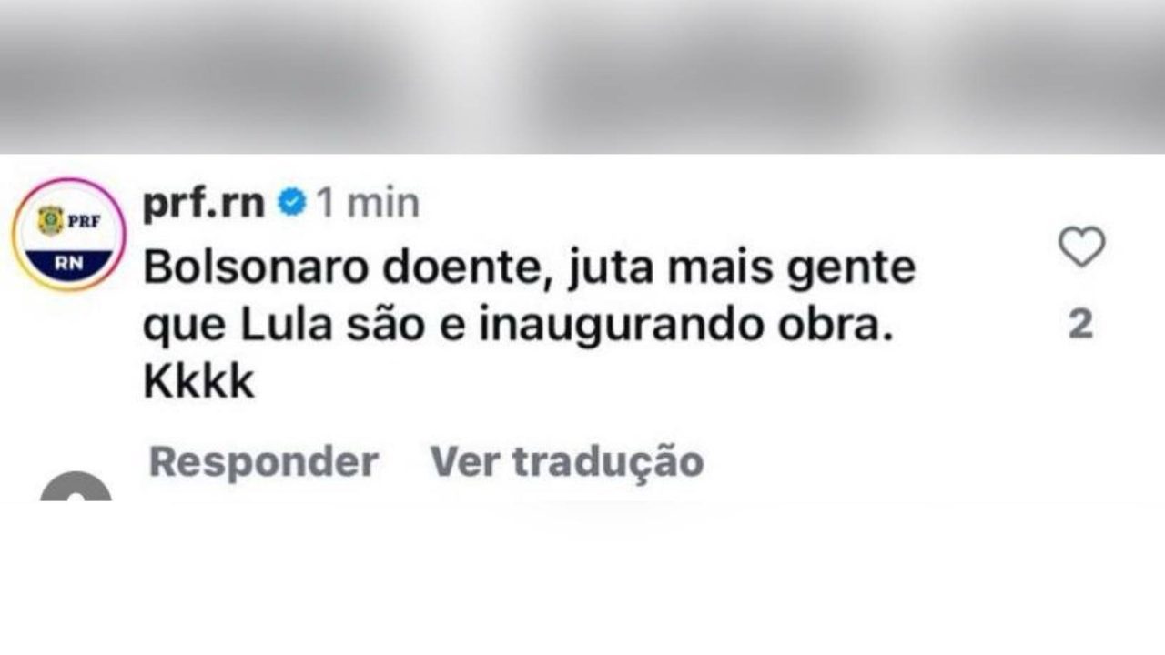 Servidor da PRF no RN é afastado após fazer comparação entre Lula e Bolsonaro em comentário usando perfil oficial
